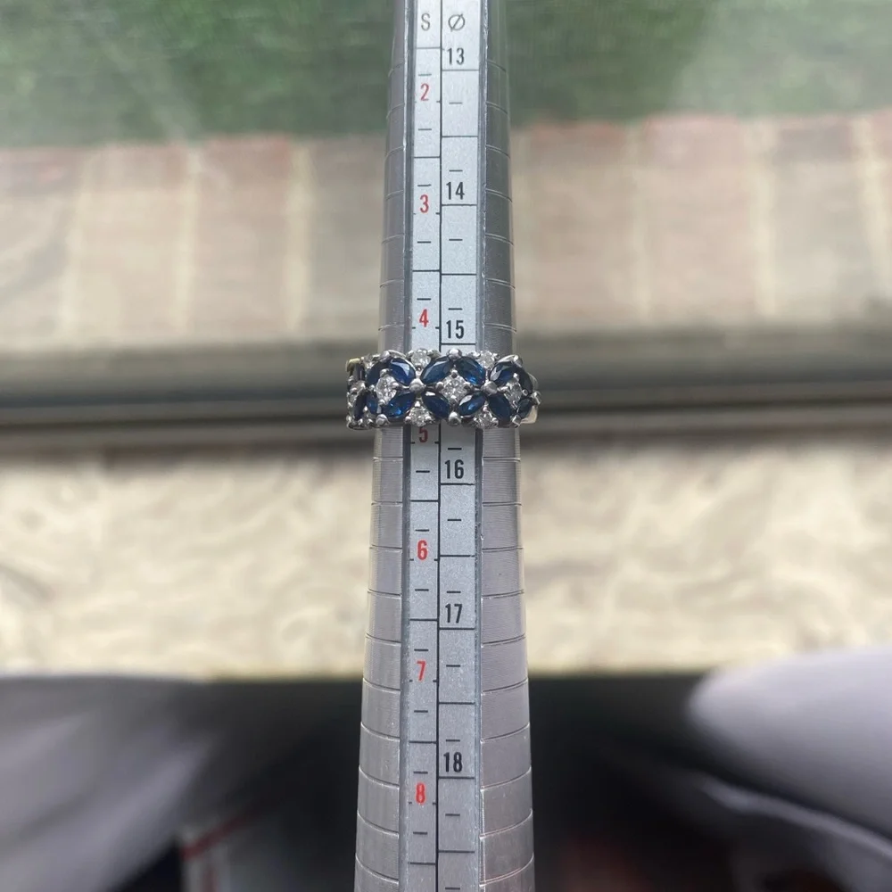 14k white gold diamond and sapphire ring might be EFFY with maker mark bh - Picture 11 of 12